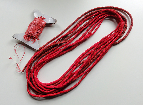 Some of the Red Bags Necklace, reused plastic bags, 30” x 8” x 2”, 2016
