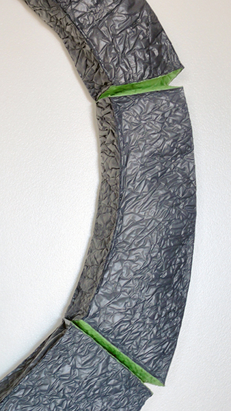 Gray/Green Hinged Collar, reused plastic bags, plastic, 12 ¼” x 10 ¾” x 7/8”, 2017